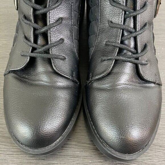 Rocket Dog Pearly Womens Combat Boots 9.5 Black Quilted Lace Up Buckle Moto Zip - Picture 3 of 10
